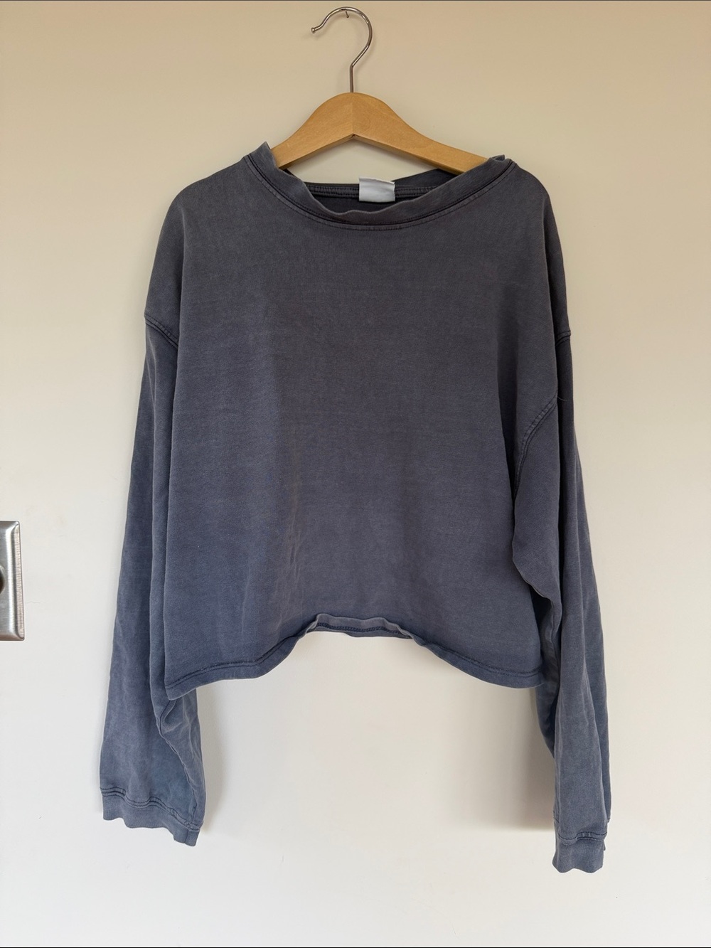 Zara Girls Washed Grey Blue Boxy Crew long sleeve tee size 10